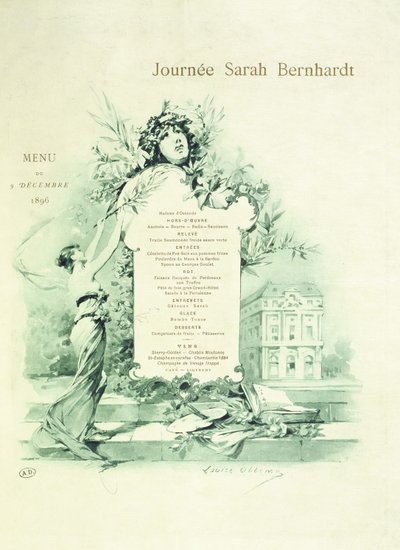 Menu for Sarah Bernhardt Day, 9th December 1896 by Louise Abbéma
